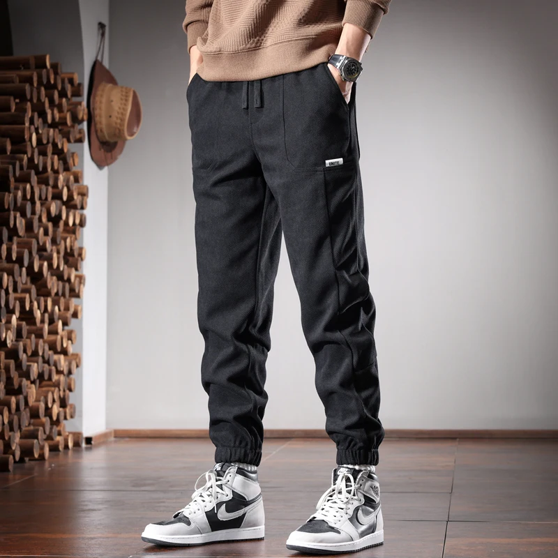 

Autumn Black Baggy Pants Men Casual Sports Pencil Pants Streetwear Loose Clothing Elastic Waist Drawstring Jogging Trousers