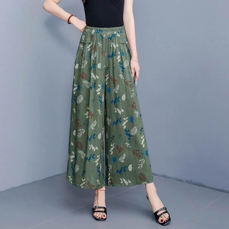 

2025 Korean Casual Bohemian Ankle-Length High Waist Trousers with Sashes Loose Bottoms Wide Leg Pants Women Vintage Pants