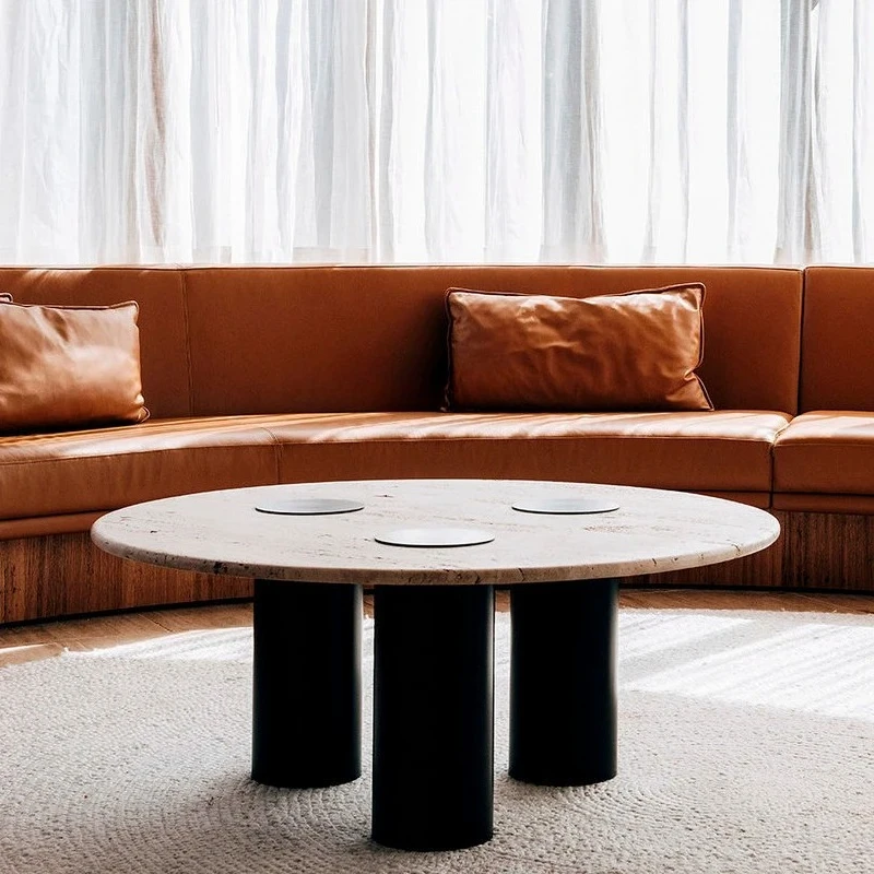 

Журнальный столик из итальянского натурального мрамора, простой травертиновый повседневный журнальный столик, круглый скандинавский чайный столик