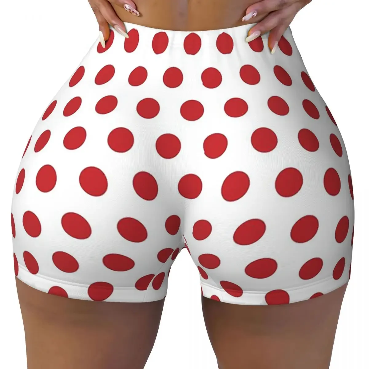 Custom Red Polka Dot On White Women Gym Workout Running Shorts Athletic Volleyball Biker Yoga Shorts