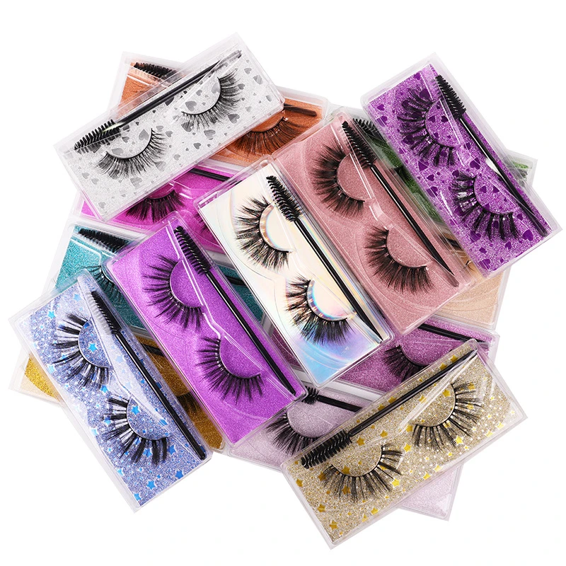 15 Styles série V couleur paillettes carte naturel Faux cils de vison avec brosse-Faux cils réutilisables pour beaux yeux