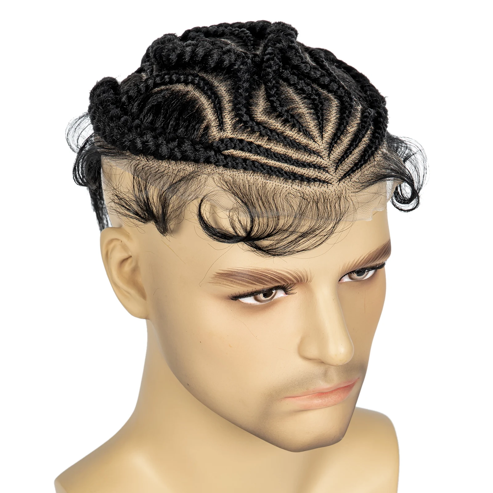 KIMA HD Full Lace Cornrow กล่องผู้ชาย Toupee ผมถักสังเคราะห์ลูกไม้ด้านหน้าผมสําหรับแอฟริกาผู้ชาย Braids วิกผม