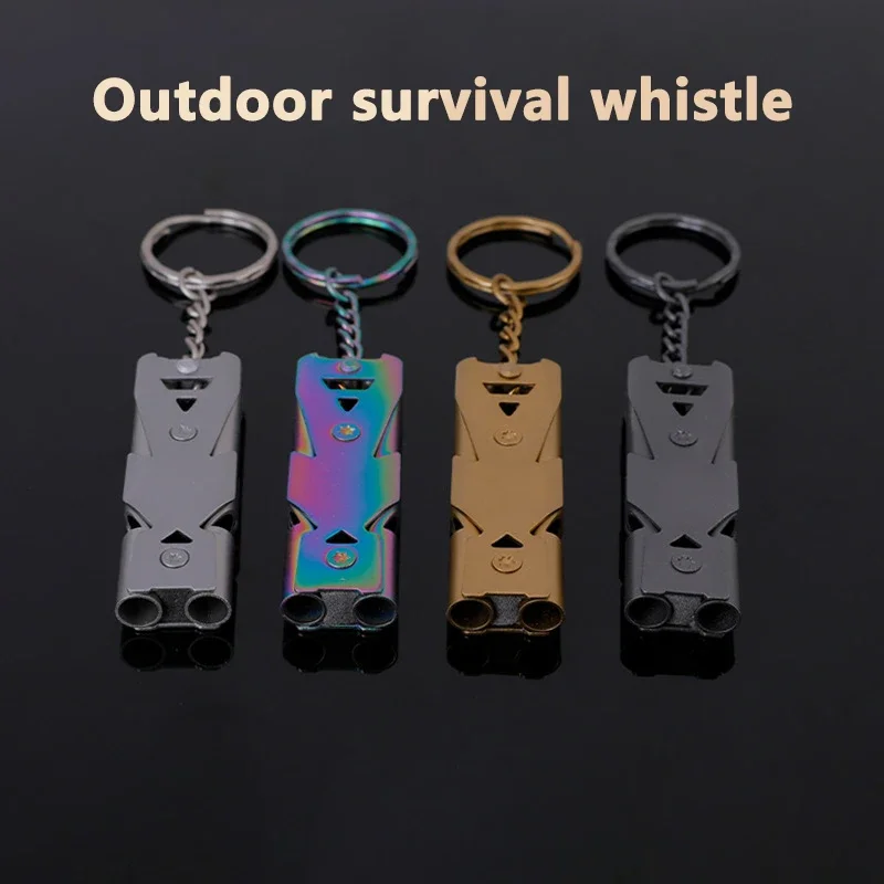 

High Decibel Whistle Keychain Stainless Steel Double Pipe Camping Hiking Emergency Survival Whistle Outdoors Tools Portable 2024