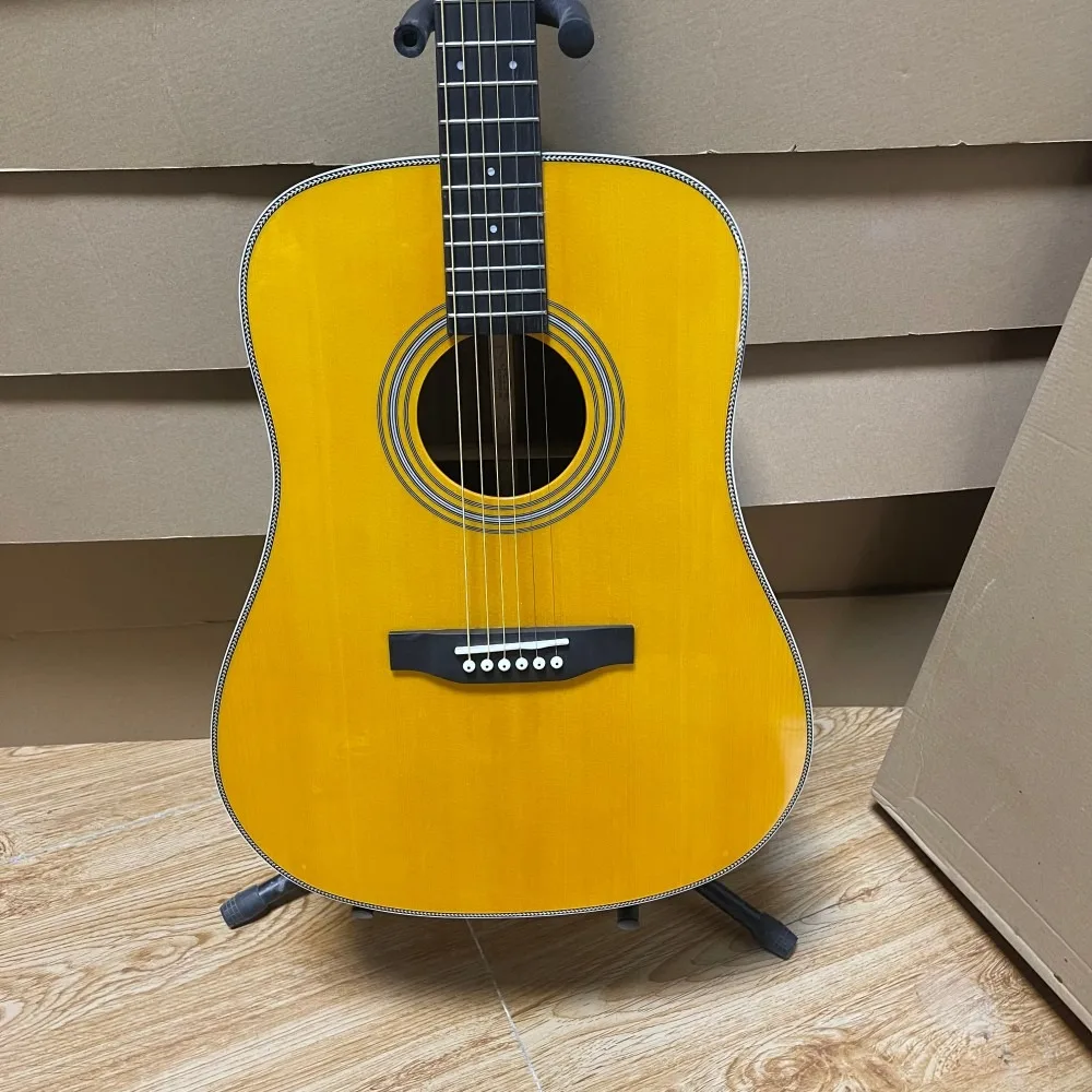 Vintage Yellow Natural Wood Finish 41-inch 6-String Folk Acoustic Guitar HD28 Solid Spruce Top, Rosewood Back and Sides—Ideal for Beginners and Intermediate Players Perfect As A Gift