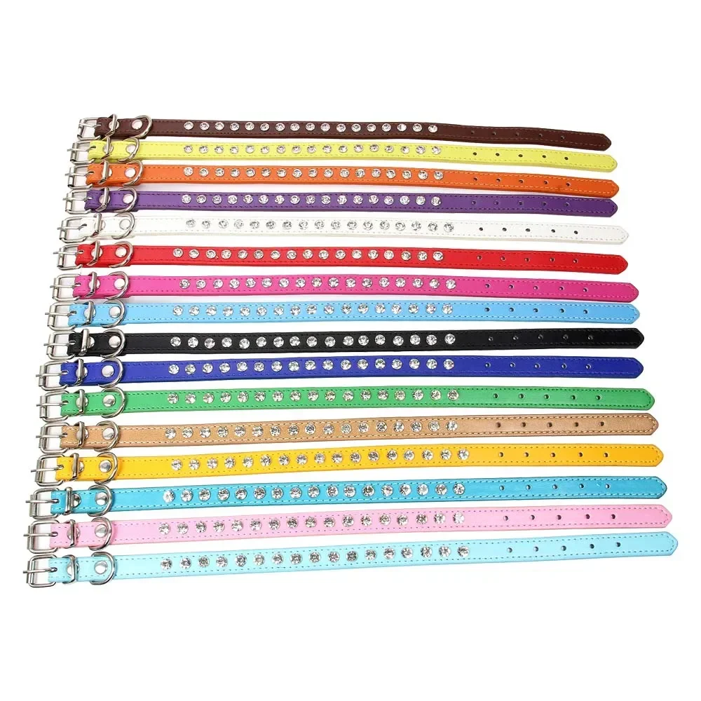 Gepersonaliseerde Strass Halsband 16 Kleuren Pu Leer Voor Kleine Hond Puppy Chihuahua Roze Pet Band Ketting Huisdier Accessoires