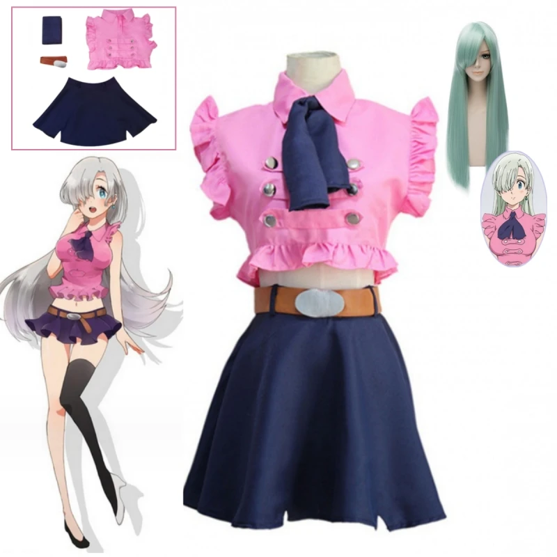 Os sete pecados mortais Elizabeth Liones vestido cosplay feminino, uniforme de verão, vestido rosa para meninas, anime Halloween Party