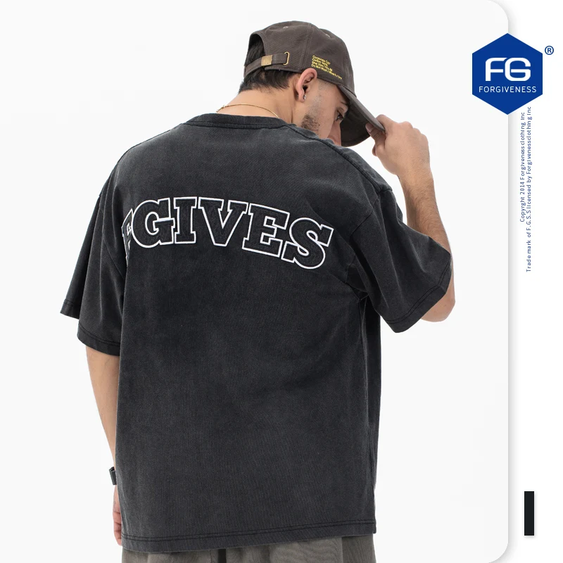 용서 유니섹스 티셔츠 오리지널 디자인 빈티지 자수 여름 반팔 캐주얼 남성 티셔츠 하이 스트리트 솔리드 Y2K 탑