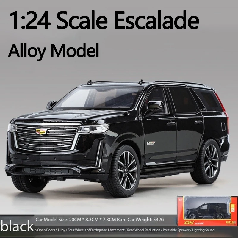 

Литая под давлением модель автомобиля из сплава Escalade в масштабе 1:24, звук и свет, коллекция, украшение для дисплея, игрушка в подарок
