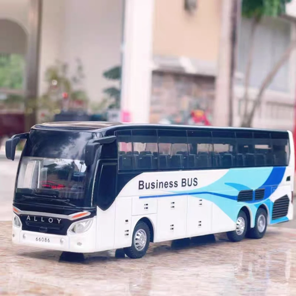 1:30 liga diecasting shuttle ônibus modelos carro de brinquedo puxar para trás com música leve em miniatura ônibus de negócios de deck único modelo ornamentos