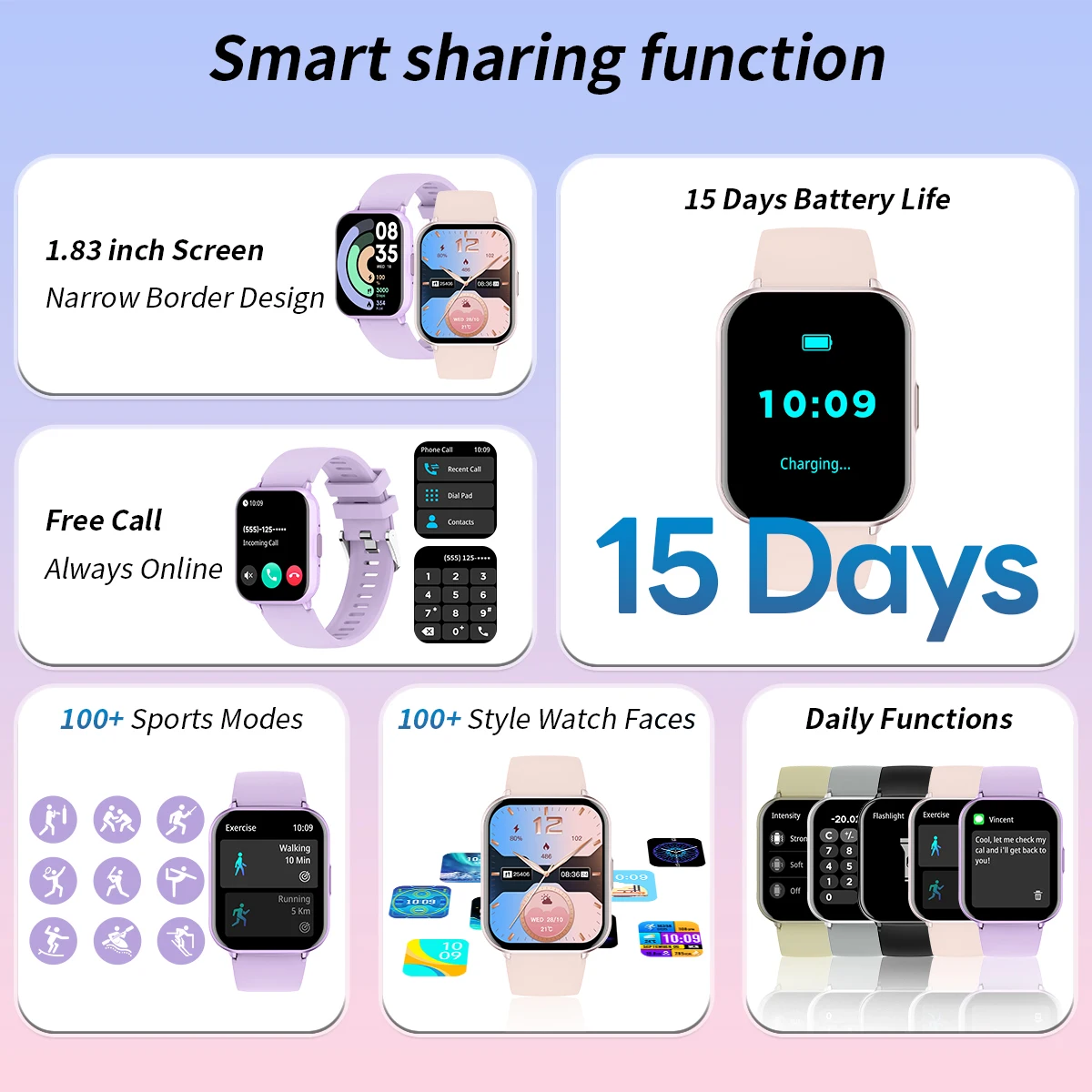 Smart Watch 1.83 Screen AI Voice Assistant 10m Life Waterproof Extra Long Standby Power For Men Women