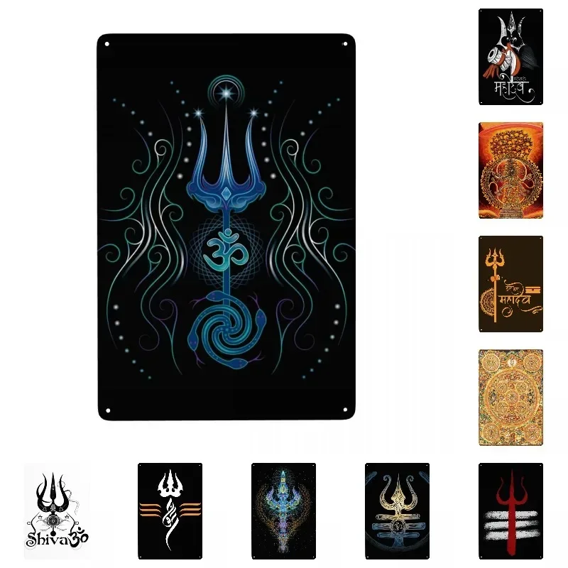 Trish ool Adi Yogi Stammes Shiva Metall Zeichen benutzer definierte indische Symbol Dreizack Zinn Plakette Bar Café Restaurant Wand kunst Dekor 30x20cm