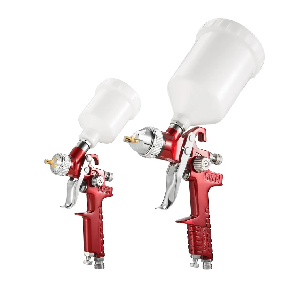 HVLP autospuitpistoolset 0,8 mm / 1,4 mm professioneel draadloos pneumatisch gereedschap zwaartekrachtspuit voor autoprimer / muurverf / meubeloppervlak spuiten, hoge verneveling verfspuitgereedschap op waterbasis