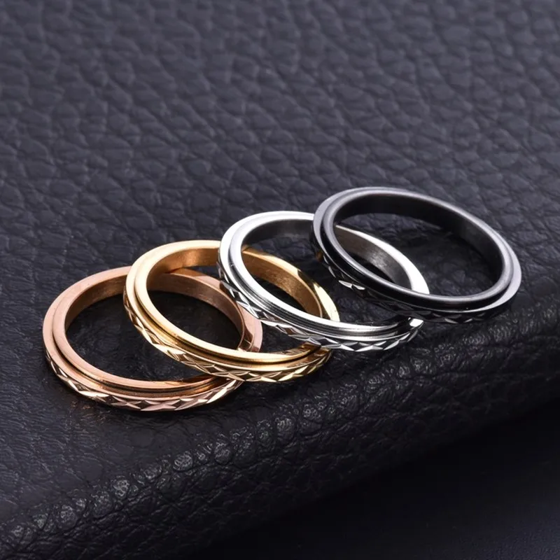 Stainless Steel Thin Faceted Spinner Ring Wedding Band for Women Girl Size 5-10