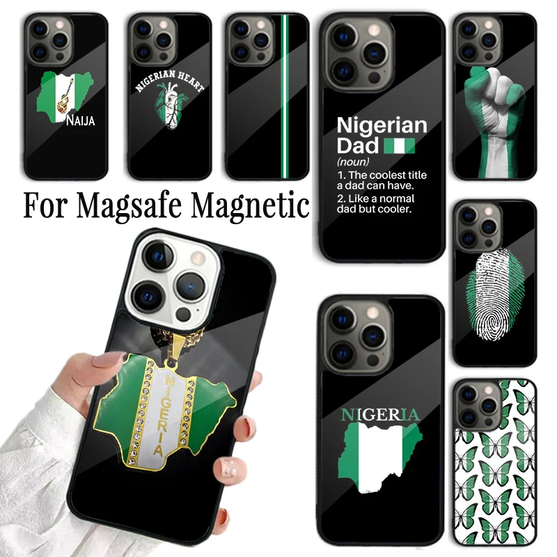 Coque Phone Case For iPhone 16 15 14 13 12 Mini 11 Pro Max Plus Magsafe Magnetic Wireless Charging Cover Nigerian flag