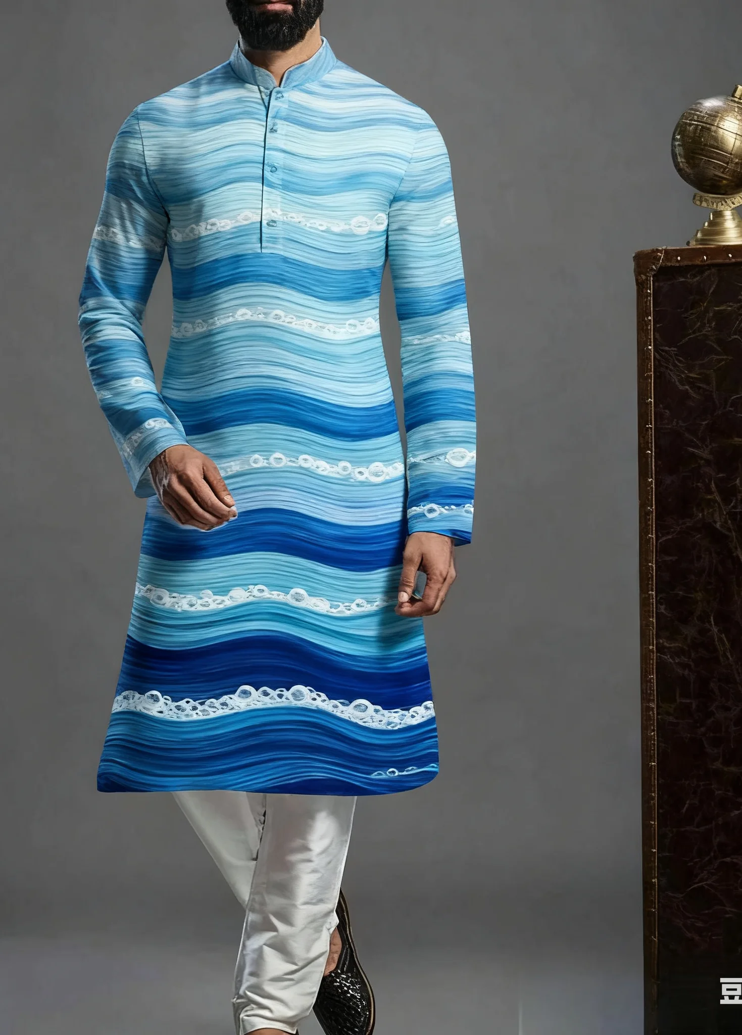 2026 Kurt men's digital print pattern kurta vardha fashionable casual fit regular robe suitable for all occasions.