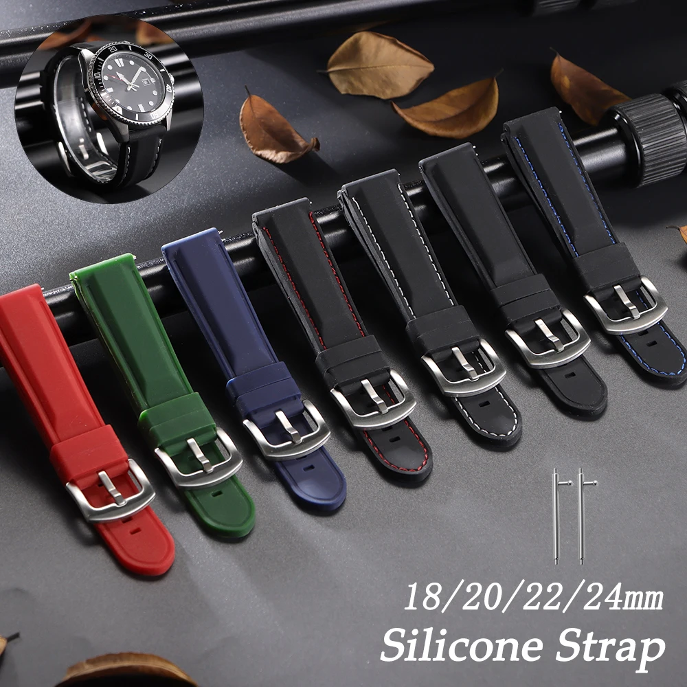 Силиконовый ремешок для часов 18 мм, 20 мм, 22 мм, 24 мм для Seiko, Huawei Watch GT5/4/3/2, ремешок для часов, водонепроницаемый браслет, быстросъемный ремешок