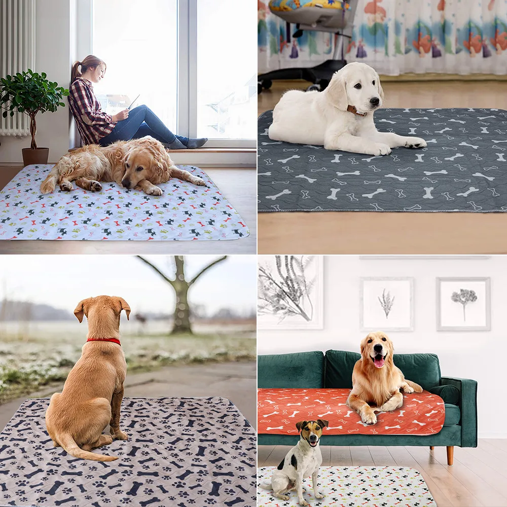 Waterproof Dog Pet Diaper Mat Reusable 3 Layer Absorbent Dog Bed Cat Diaper Pad Bone Paw Print Seat Cover Mat for Sofa Bed Floor