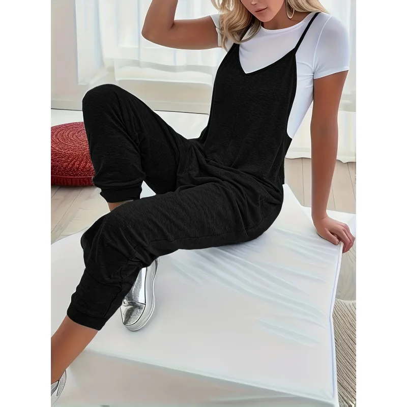 

Low Waist Pocket Knitted Jumpsuit Short Sleeve Women's Romper Spring Season 100% Fabric Other Type Cross-Border Item