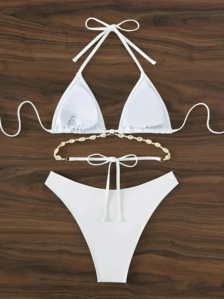 Halfter Wickel um Muschel dekoriert Bikini Frauen Bade bekleidung weiblichen Badeanzug zweiteiligen Bikini-Set Bad Badeanzug schwimmen