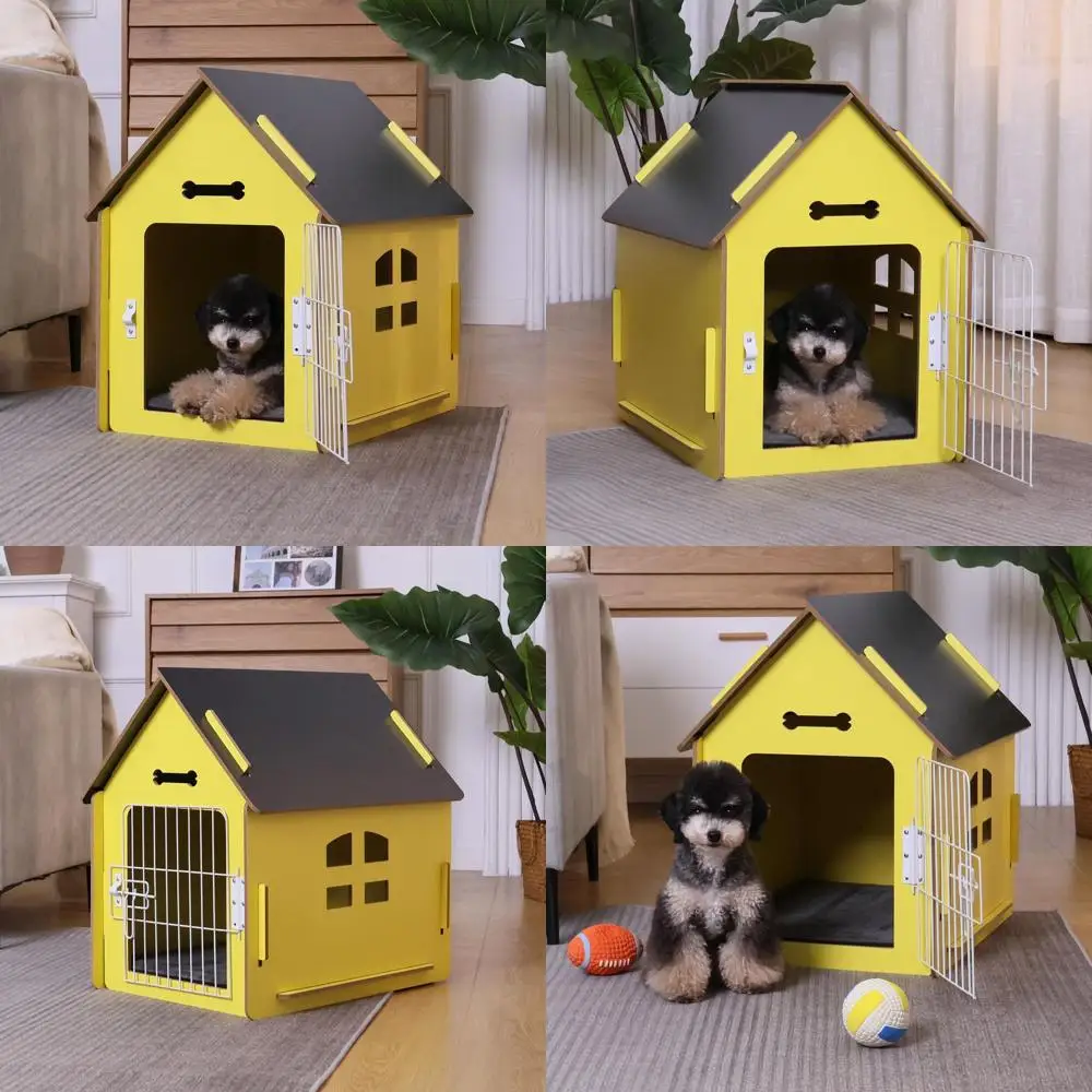 

Cozy Wooden Indoor Dog or Cat House, Small Bed with Air Vents and Elevated Warm Cave