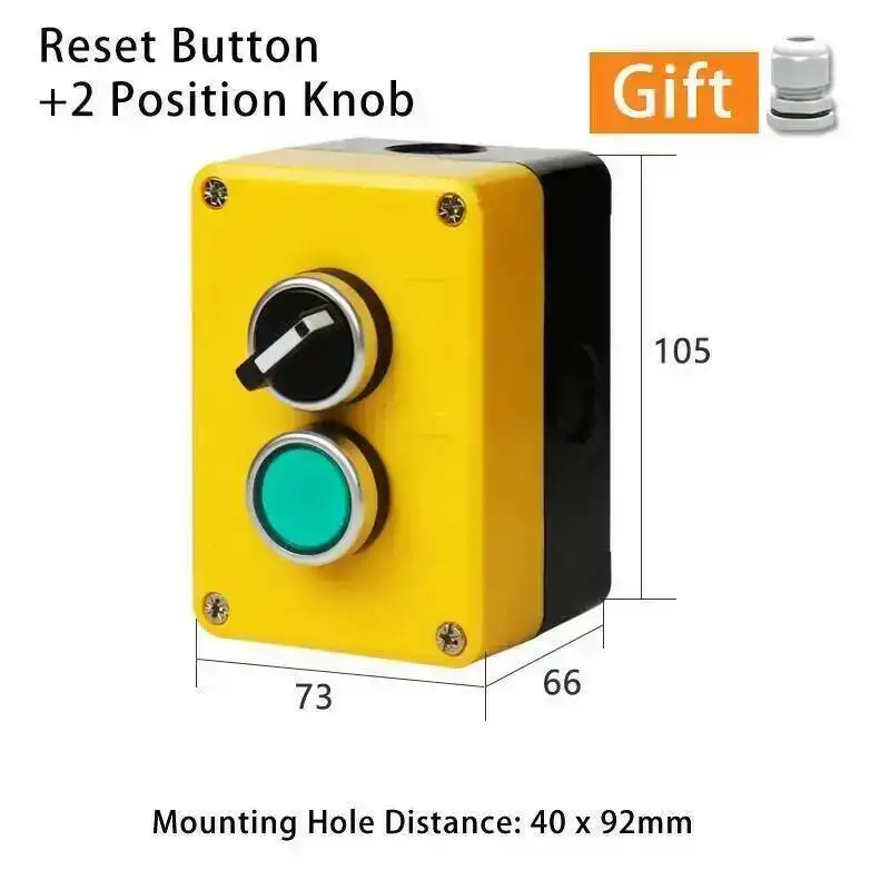 2P مفتاح بـزر دفع مع التحكم صندوق بلاستيكي أصفر مقاوم للماء NO NC لحظة إعادة تعيين مقبض دوار التحكم