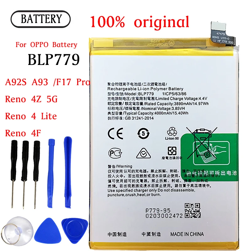 BLP779 Battery For OPPO Reno4 Lite/F17 Pro /A92s /A93 /RENO4F Original Capacity Replacement Repair Part Phone Batteries Bateria