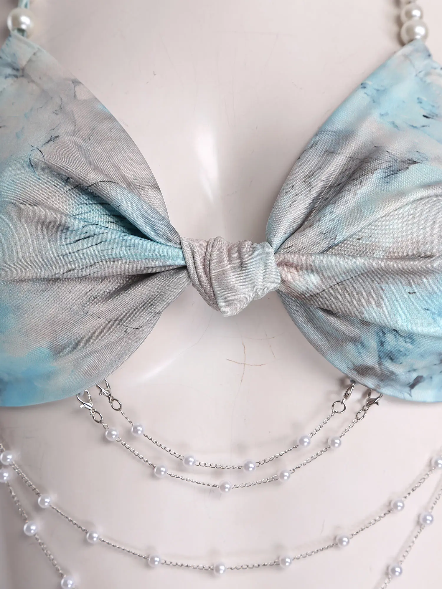 المرأة بوهو فستان مُزين بطباعة مثير الرسن حمّالة الصّدر مع فو اللؤلؤ سلسلة Ruched ماكسي تنورة لقضاء عطلة الاستوائية حفلة بحر