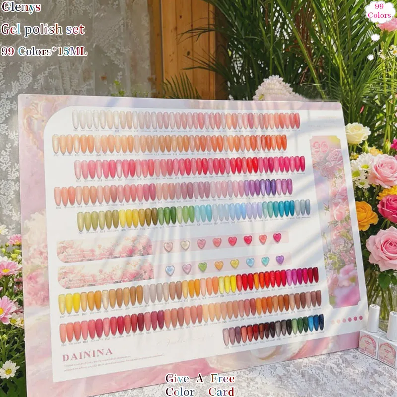 Glenys 99 color nail polish glue Spring summer new soaking gel color matching card Factory direct sales nail salon varnish set