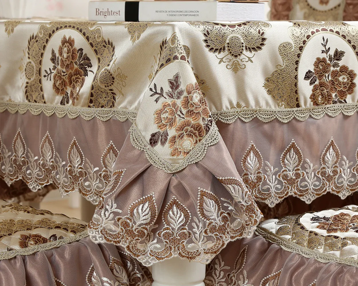 Pastoral Floral Lace Fabric Christmas Party Home Kitchen tablecloth Set Suit table-cloth rectangular table cloth chair cover