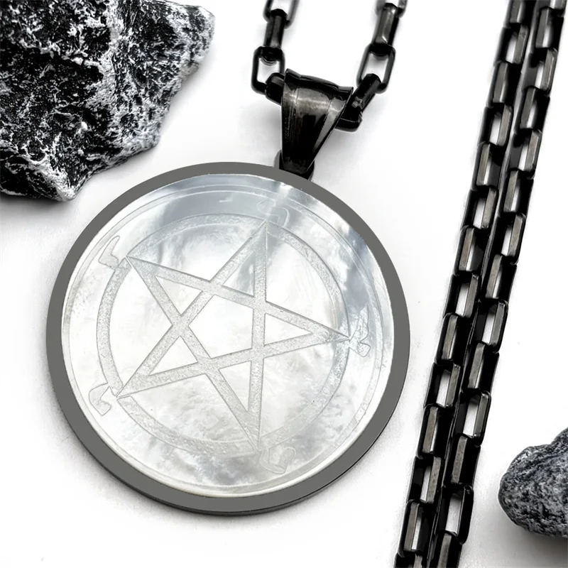 الساحرة الخماسي قلادة قلادة الرجال الفولاذ المقاوم للصدأ قذيفة الذهب اللون Tetragrammaton العبرية اليهودية ستار سلسلة مجوهرات ويكا