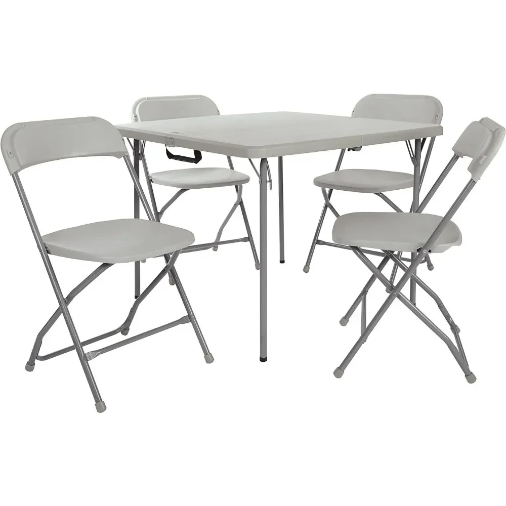 Dining Table Set Resin 5-Piece Folding Square Tables and Chair Set, Light Grey Dining Room Sets Chairs For Kitchen