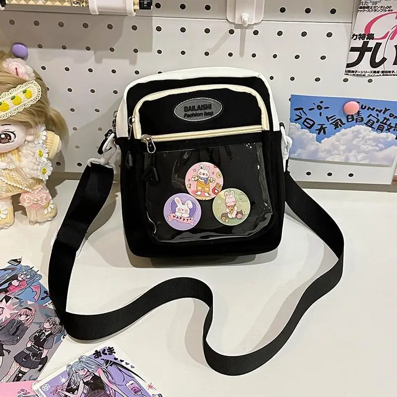 

Richme Sweet Girls Shoulder Bags Fashion Casual Nylon Mini Crossbody Bolso Mujer Y2K Dopamine Transparent Badge Show Bag Female