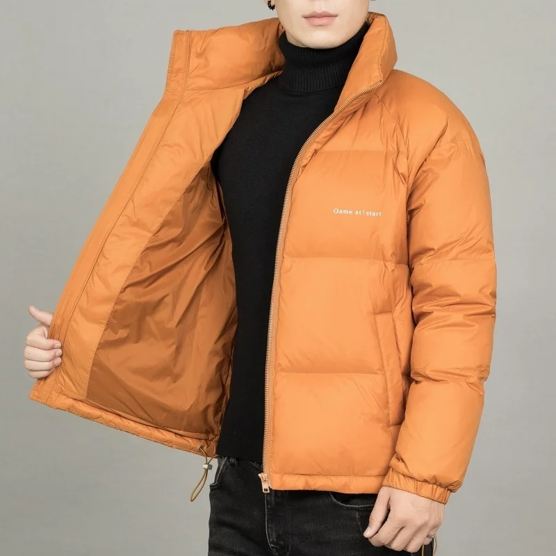 Autumn Winter New Men\'s Stand Collar Light Down Jacket Korean Fashion Oversize Warm Thick Coat White Orange Green Black