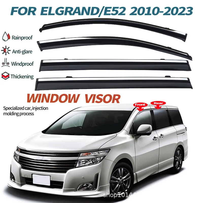 For Nissan Elgrand Rain Barrier Window Eyebrow Deflector Wind & Rain Deflectors No-Drill Design