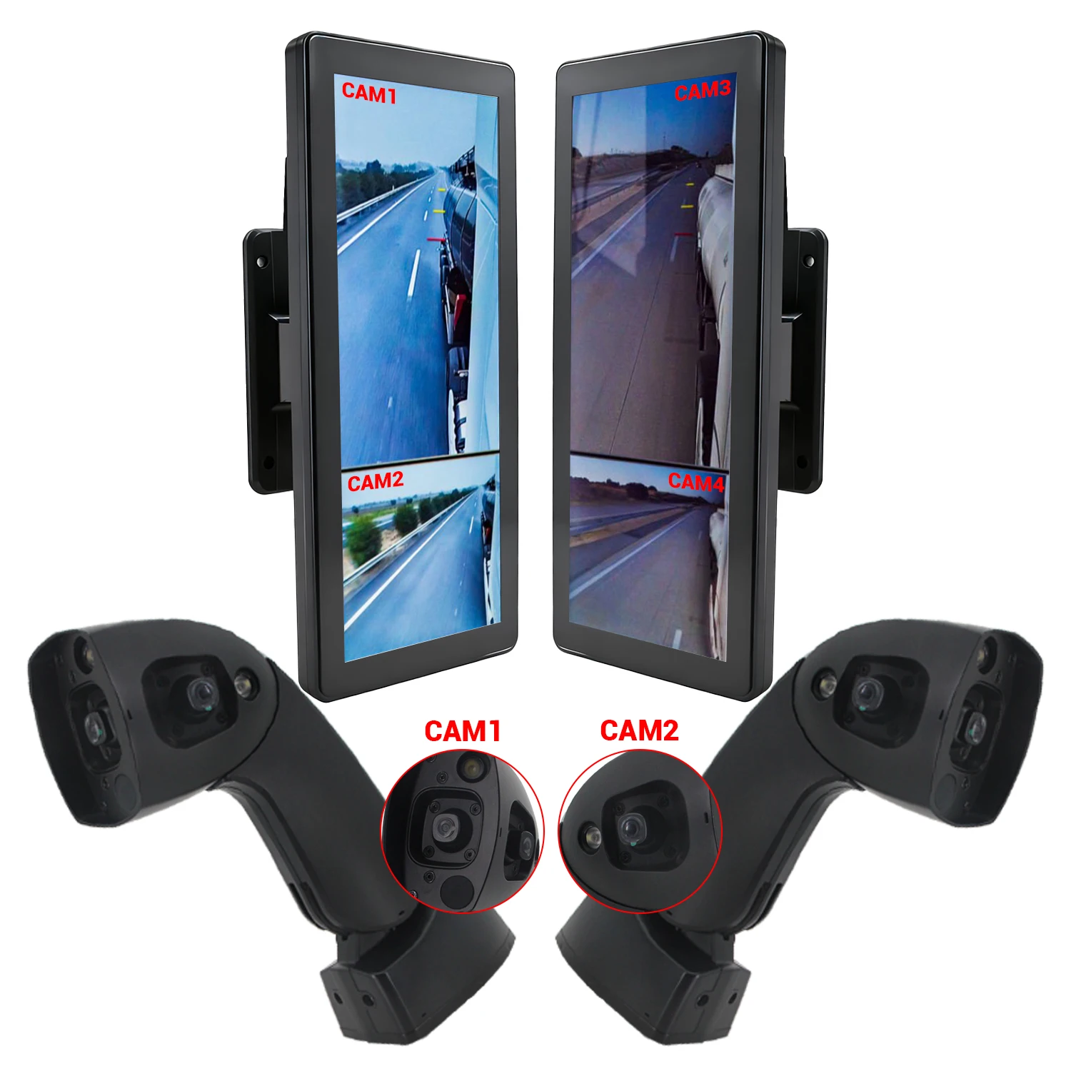 12.3 Inch AHD Full Screen 2CH Truck Car Camera System Side Split View Mirror1080P 360° Bird View Rearview Camera