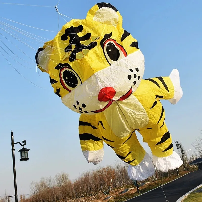 Zabawa na świeżym powietrzu 3m Software Tiger Kite Nadmuchiwany latawiec w kształcie tygrysa Latawiec wiszący Zabawka do latania na świeżym powietrzu Latawiec zwierzęcy Duży latawiec Letnia zabawa