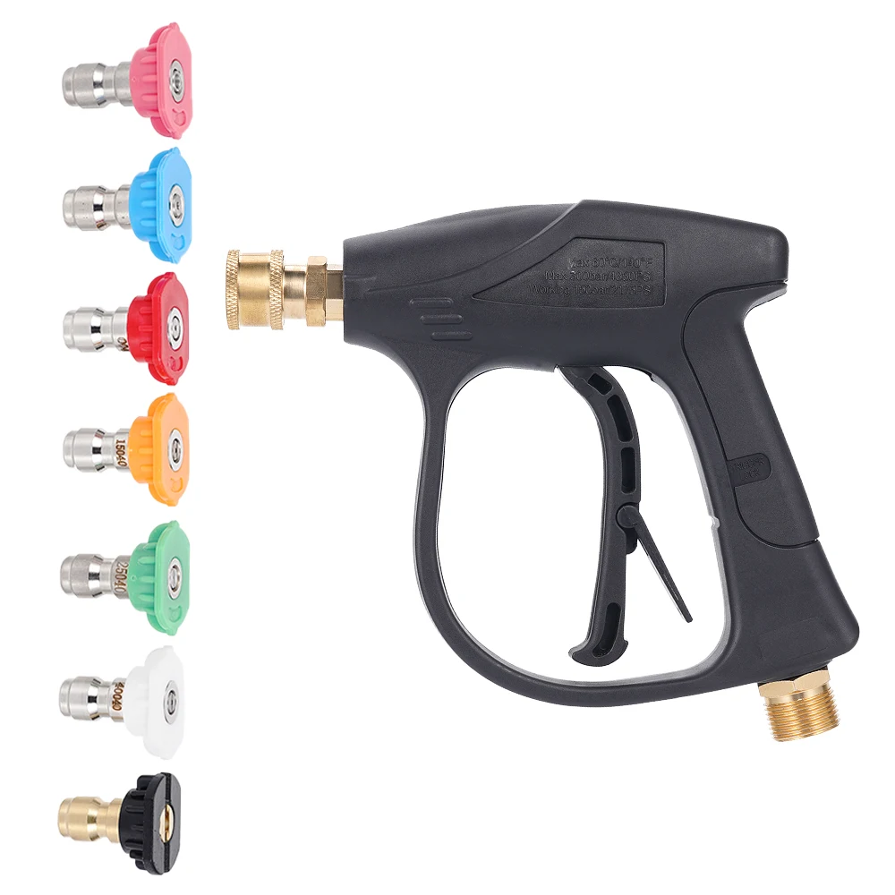 

High Pressure Washer Gun 4350PSI M22-14 & 1/4" Quick Connect 5 or 7 Nozzles For Car Cleaning Copper Spool Engineering Plastic