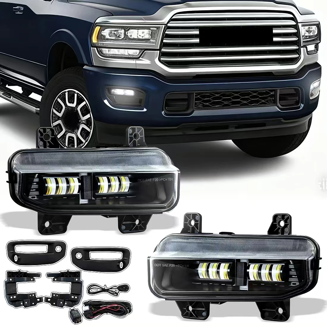 

For Dodge Ram 1500 2019 2020 2021 2022 Daytime Running Light Fog Light Assembly Driving Headlights Fog Lamp Cover 12V