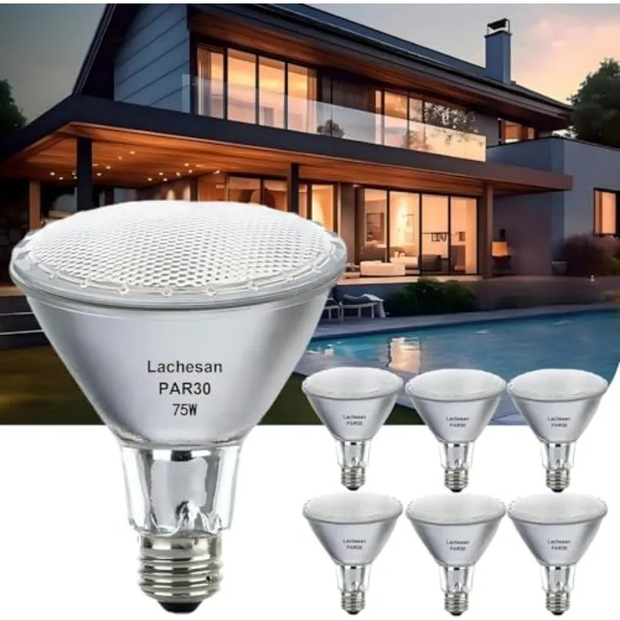 120V 75W Par30 Halogen Flood Light Bulbs, Halogen Long Neck Bulb, 2700K Warm White Dimmable High Brightness, Great for Accent L