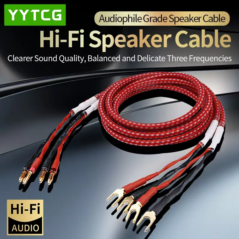 YYTCG HIFI Speaker Cable High Purity Pure Copper With Banana and Y 24K Gold Plug Horn Cable for Amplifier Speaker