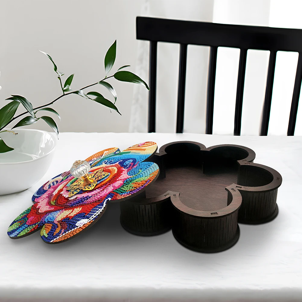 

Diamond Painting Storage Box Flowers Wooden Jewelry Case Diamond Art Organizer Box DIY Sundries Organizer Case for Home Decor