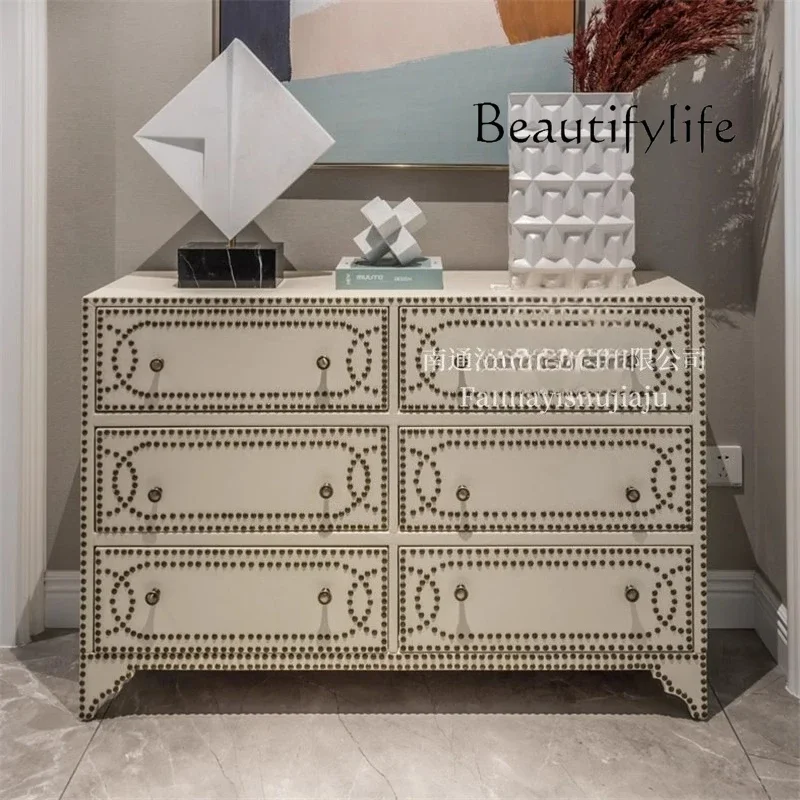 J American Light Luxury Porch Chest Drawer Storage Light Luxury Home Rivet Cabinet Simple Foyer Decorative Cabinet