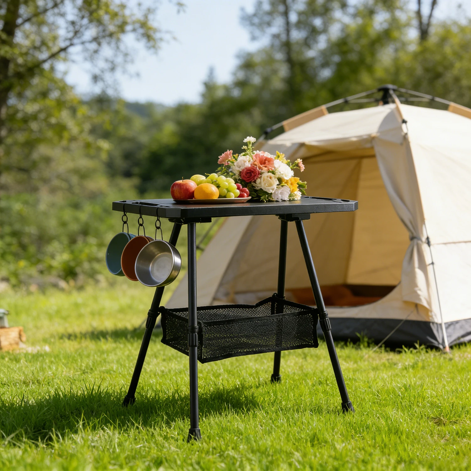 Camping Folding Table with Storage Sack, Height Adjustable ABS Desktop Table for Hiking, Fishing, Picnic, Travelling