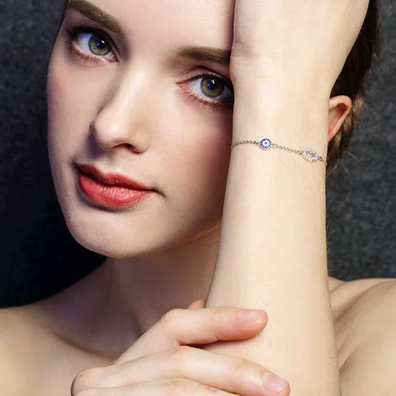 TONGZHE Fashion Women Bracelet 925 Sterling Silver Hamsa Evil Eye Bracelet Turkey Jewelry Hand Bracelets For Women Pulseras 2020