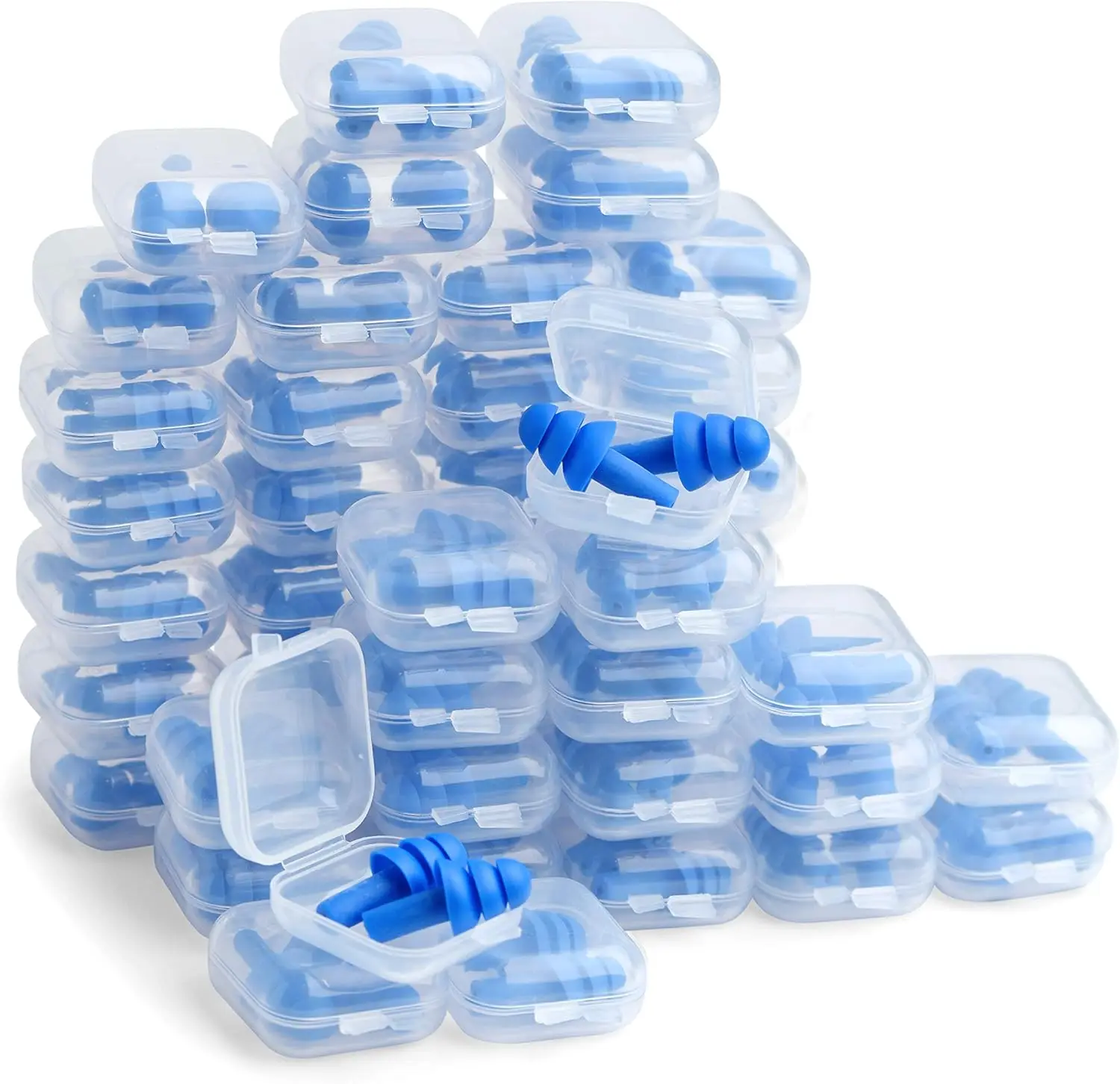 

50 Pair Silicone Ear Plugs in Plastic Cases, Reusable Hearing Protection for Swimming, Diving, Sleeping, NRR 25dB