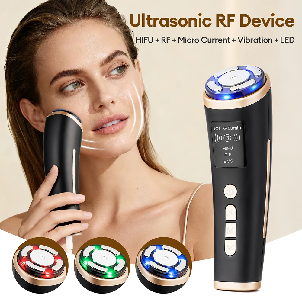 Dispositivo Facial HIFU 5 en 1 de Alta Frecuencia, Radiofrecuencia, LED, Ultrasónico, Reafirmante, Iluminador, Mejora las Líneas Finas de la Piel