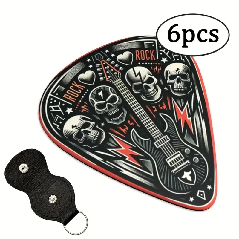 6 Pcs Original Sound Guitar Picks, Double-Sided Printed Ukulele Guitar Finger Shrapnel, Keychain Holster, Gift For Music Lovers