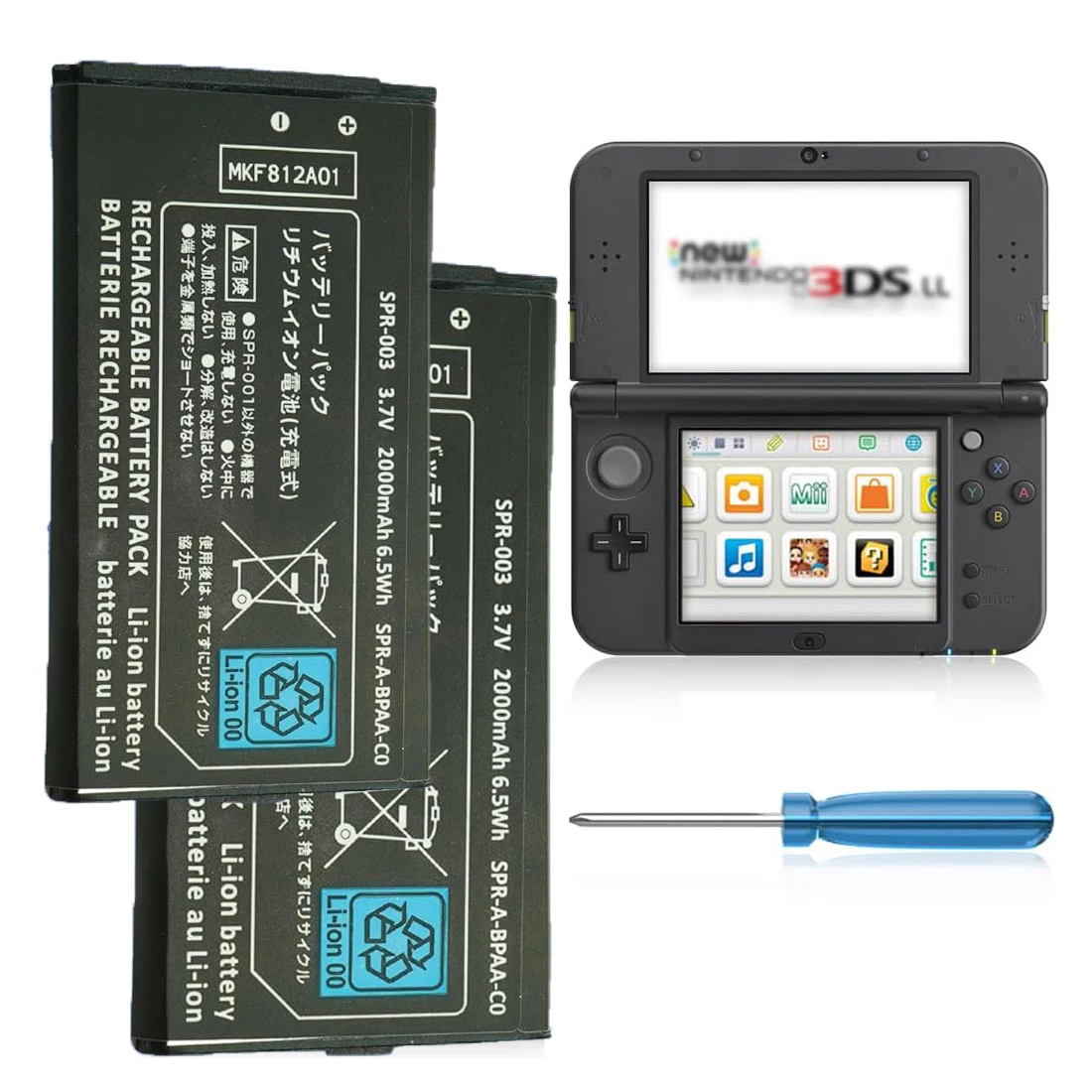 New SPR-003 Battery for Nintendo 3DS XL/New 3DS XL/3DS LL/New 3DS LL Game Console, 2000mAh Upgrade Replacement Battery with Tool