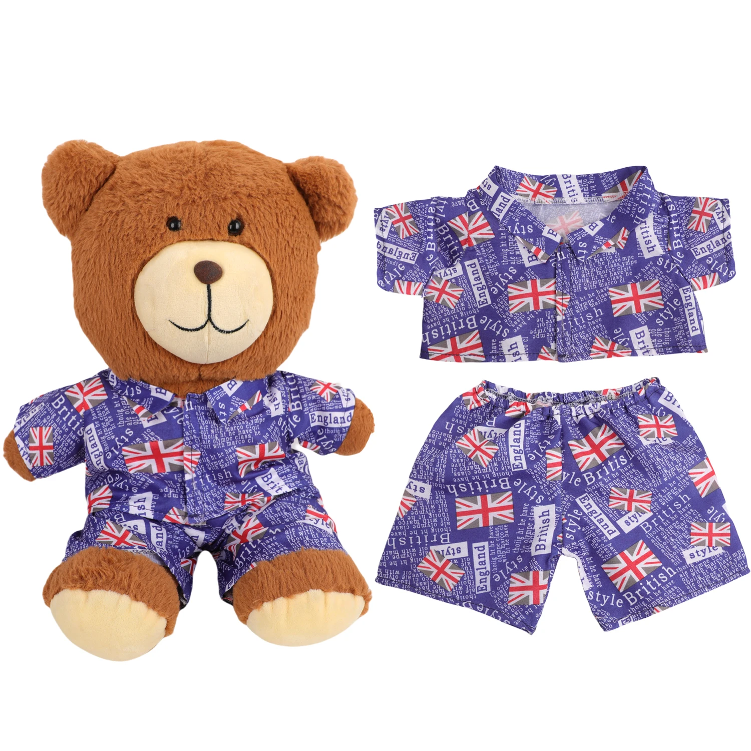 42cm Plush Bear Clothes Cartoon Print Shirt & Shorts Set, Casual Summer Outfit for 16-18 Inch Teddy Bear & Plush Dolls Toy Gift