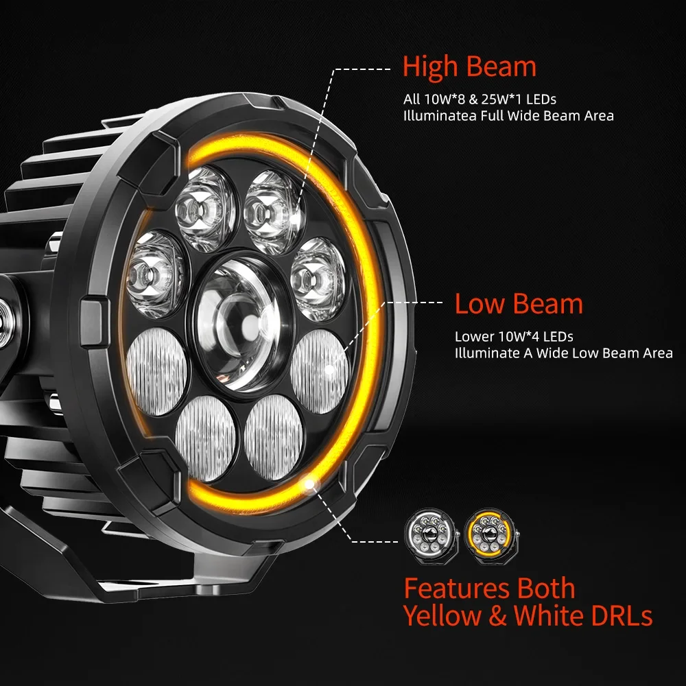 2026 New Motorbike Lights with High Low Beam Amber White DRL Aux Motorcycle Dimmable External Spotlight for BMW GS GR!!